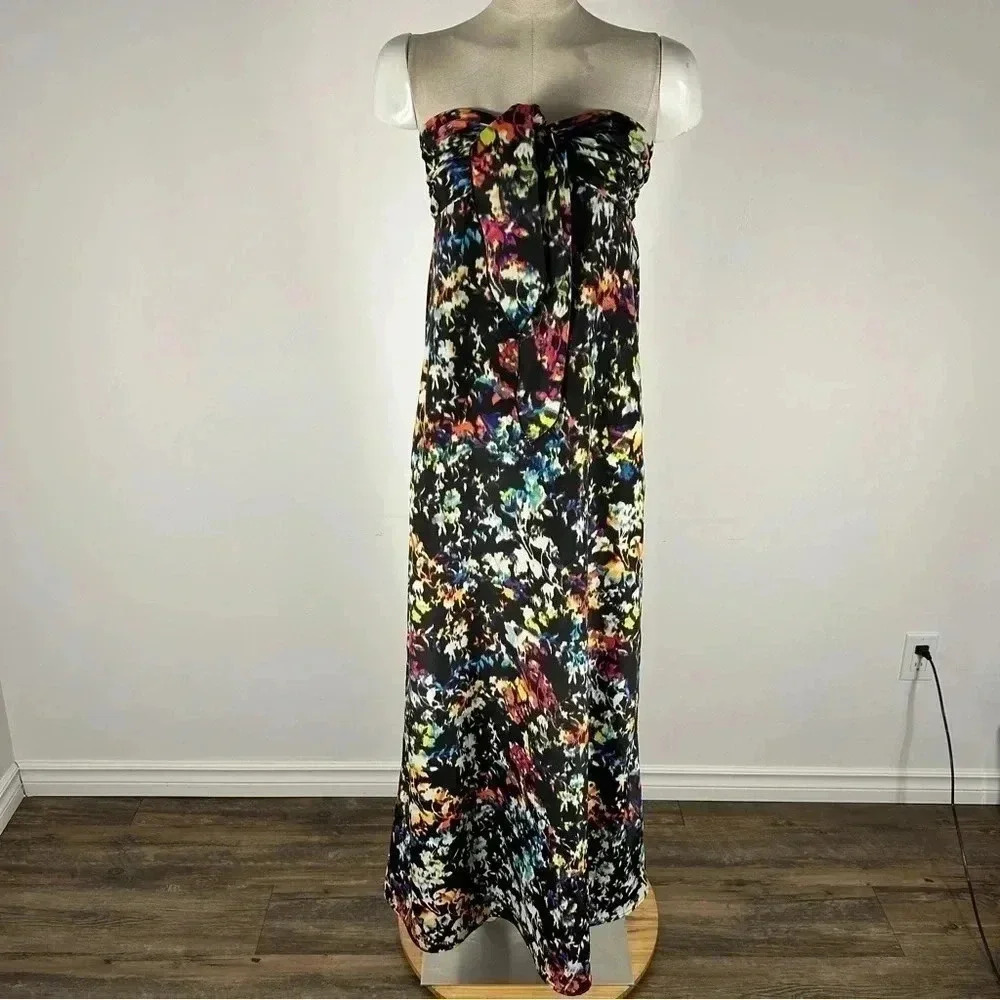 Xhilaration Abstract Watercolor Strapless Maxi Dress S